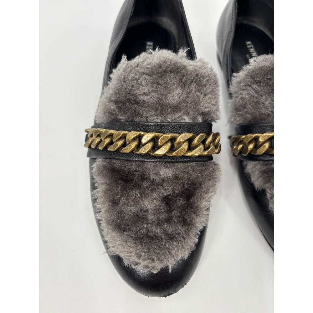 Kenneth Cole NY Black Leather Chain Fur Loafers Mules Size 7 Quiet Luxury - Picture 11 of 14